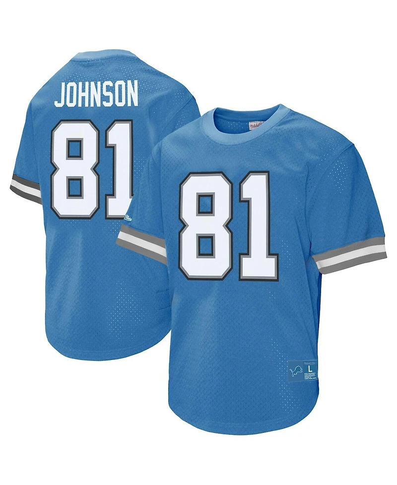 Mitchell & Ness Men's Calvin Johnson 81 Blue Detroit Lions Retired Player Name Number Mesh T-Shirt