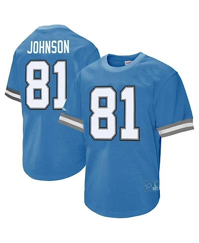 Mitchell & Ness Men's Calvin Johnson 81 Blue Detroit Lions Retired Player Name Number Mesh T-Shirt