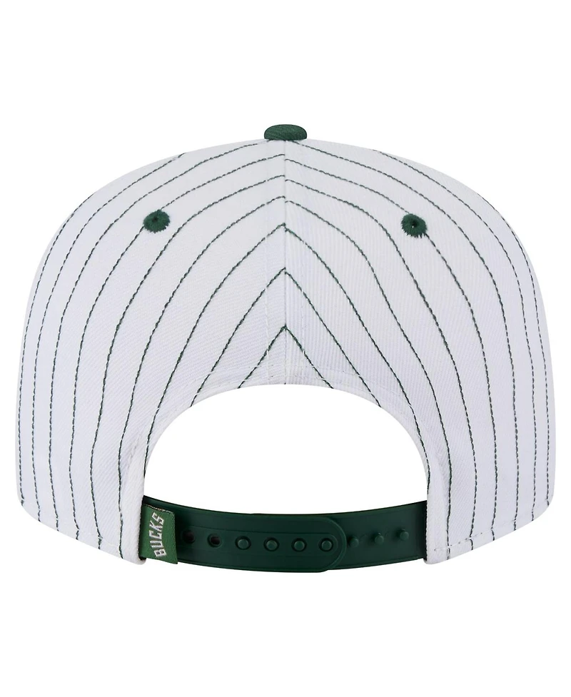 New Era Men's White Milwaukee Bucks Deceptor Pinstripe 9FIFTY Snapback Hat