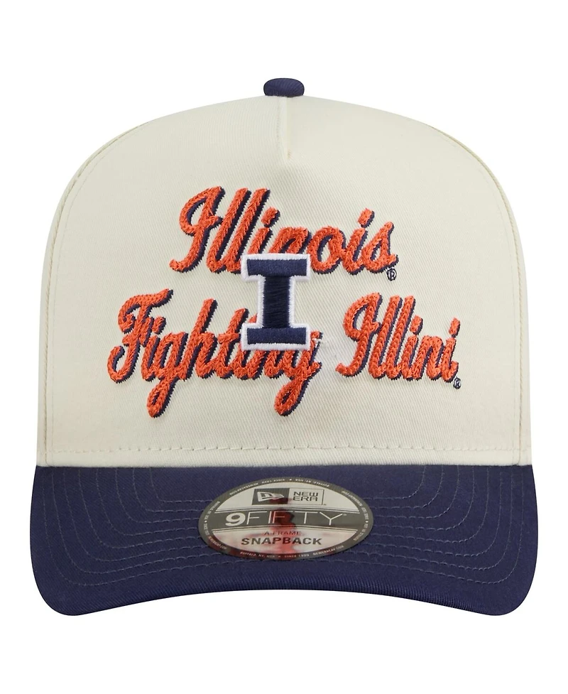 New Era Men's Cream/Navy Illinois Fighting Illini Vintage Chainstitch 9FIFTY A-Frame Snapback Hat