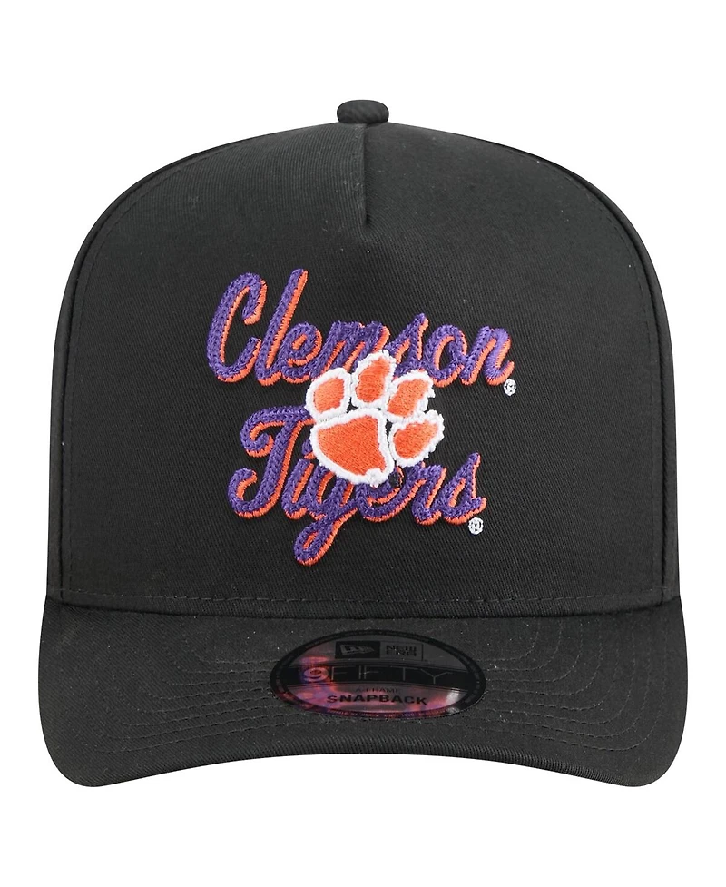 New Era Men's Black Clemson Tigers Vintage Chainstitch 9FIFTY A-Frame Snapback Hat