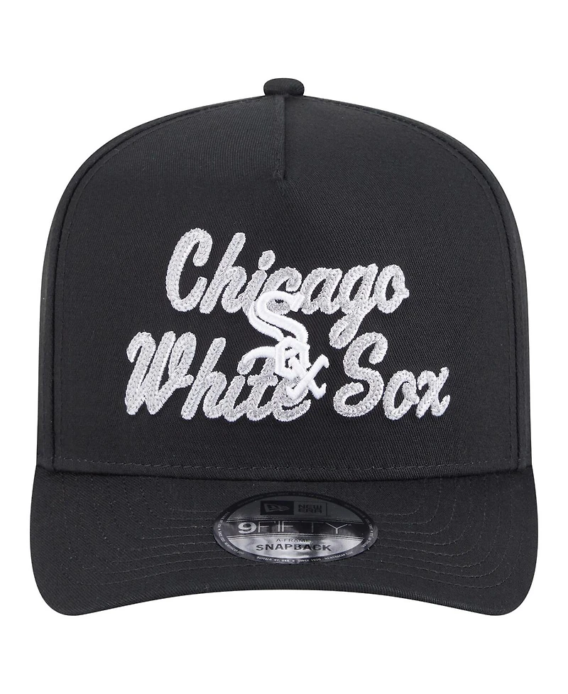 New Era Men's Black Chicago White Sox Chainstitch 9FIFTY A-Frame Snapback Hat