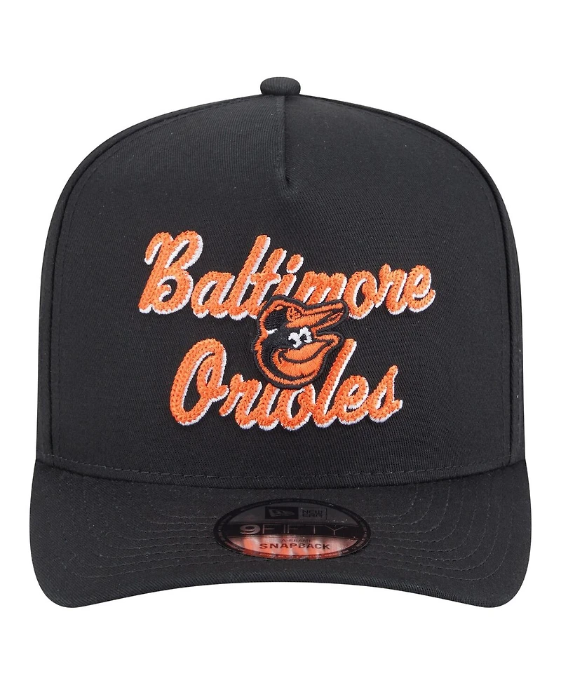 New Era Men's Black Baltimore Orioles Chainstitch 9FIFTY A-Frame Snapback Hat