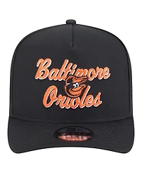 New Era Men's Black Baltimore Orioles Chainstitch 9FIFTY A-Frame Snapback Hat