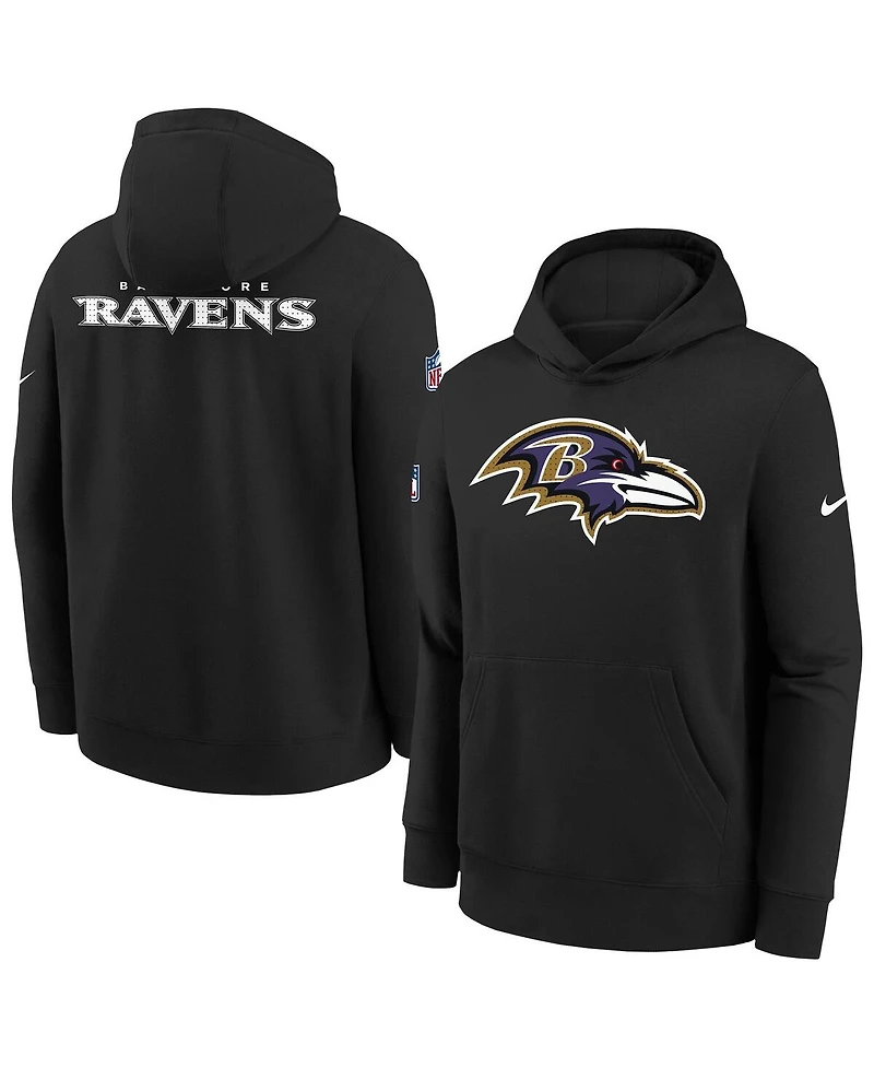 Nike Big Boys and Girls Black Baltimore Ravens Sideline Club Fleece Hoodie