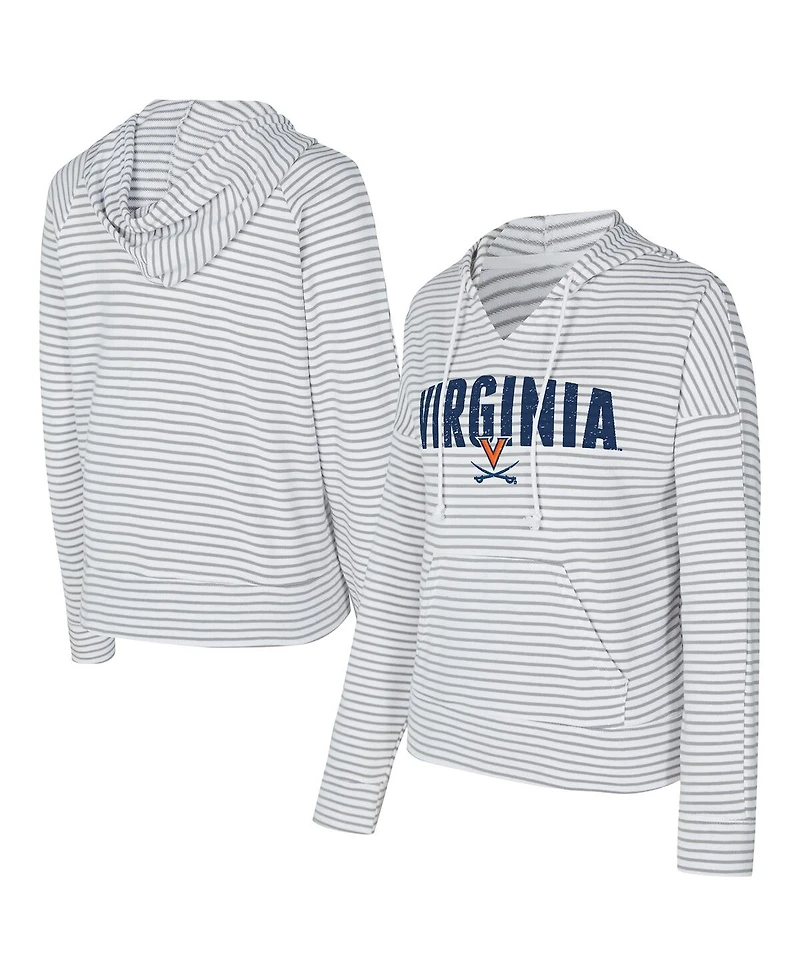 Concepts Sport Men's White/Gray Virginia Cavaliers French Terry Striped V-Neck Pullover Hoodie