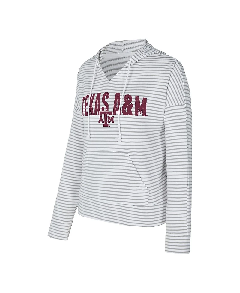 Concepts Sport Men's White/Gray Texas A&M Aggies French Terry Striped V-Neck Pullover Hoodie