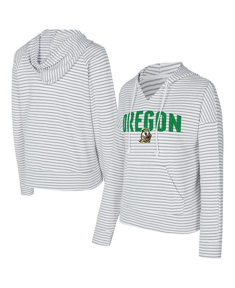 Concepts Sport Men's White/Gray Oregon Ducks French Terry Striped V-Neck Pullover Hoodie