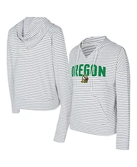 Concepts Sport Men's White/Gray Oregon Ducks French Terry Striped V-Neck Pullover Hoodie