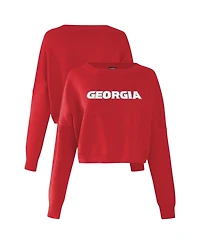 Hype And Vice Women's Red Georgia Bulldogs Oversized Cropped Ivy Knit Pullover Sweater