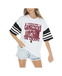 Gameday Couture Women's White South Carolina Gamecocks Crowd Pleaser Contrast Sporty Heritage Stripe Oversized T-Shirt
