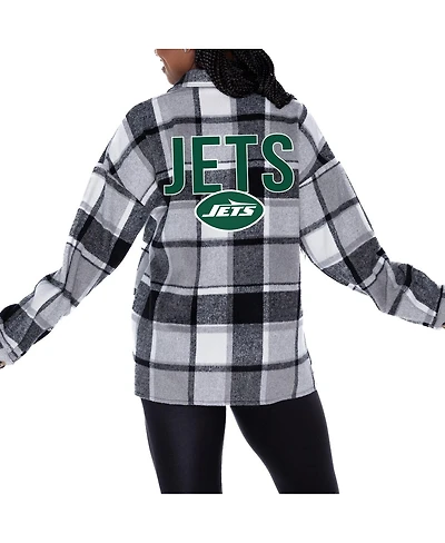 Gameday Couture Women's Gray New York Jets Fieldside Fun Plaid Button-Up Overshirt