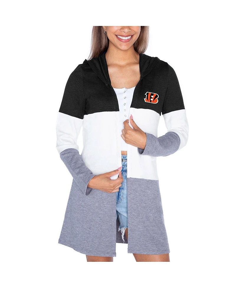 Gameday Couture Women's Black Cincinnati Bengals Tri-Blend Color Block Lightweight Hoodie Cardigan