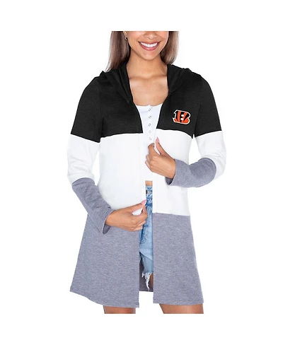 Gameday Couture Women's Black Cincinnati Bengals Tri-Blend Color Block Lightweight Hoodie Cardigan
