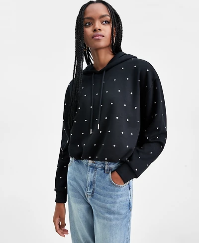 Bar Iii Women's Rhinestone-Embellished Bubble-Hem Hoodie, Macy's Exclusive