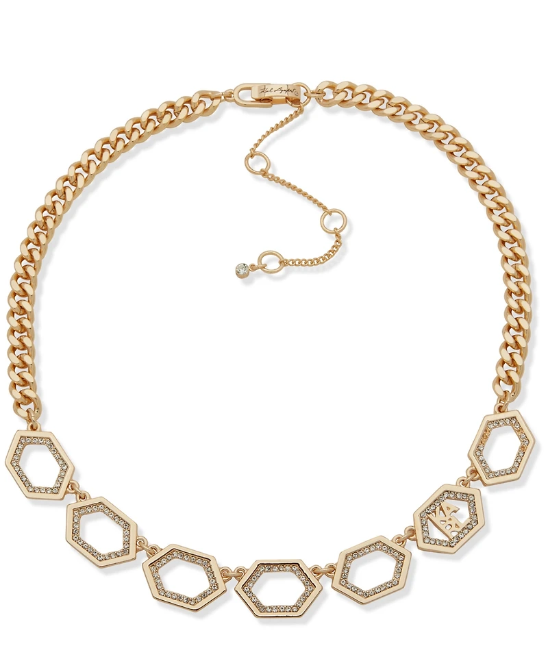 Karl Lagerfeld Paris Glass Stone Extender Logo Pave Frontal Necklace