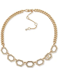 Karl Lagerfeld Paris Glass Stone Extender Logo Pave Frontal Necklace