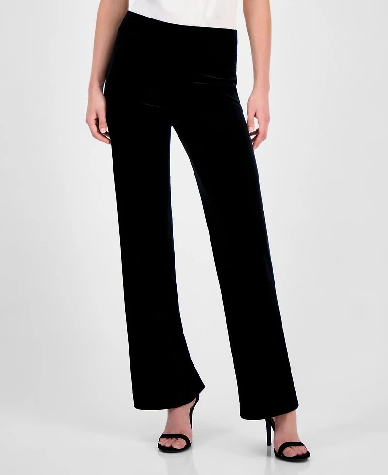 Anne Klein Women's Velvet High-Rise Pull-On Wide-Leg Pants