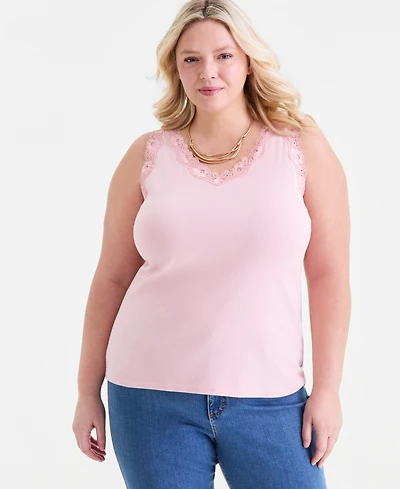 Style & Co Plus Lace-Trimmed Tank Top, Exclusively at Macy's