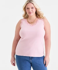 Style & Co Plus Lace-Trimmed Tank Top, Exclusively at Macy's
