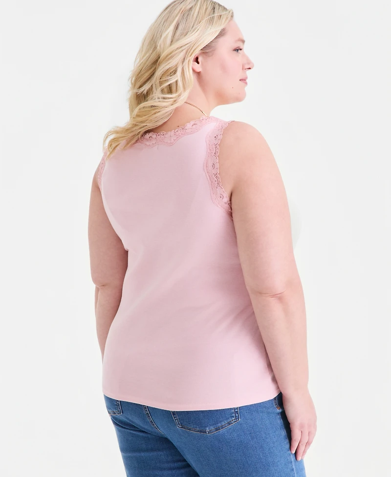 Style & Co Plus Lace-Trimmed Tank Top, Exclusively at Macy's