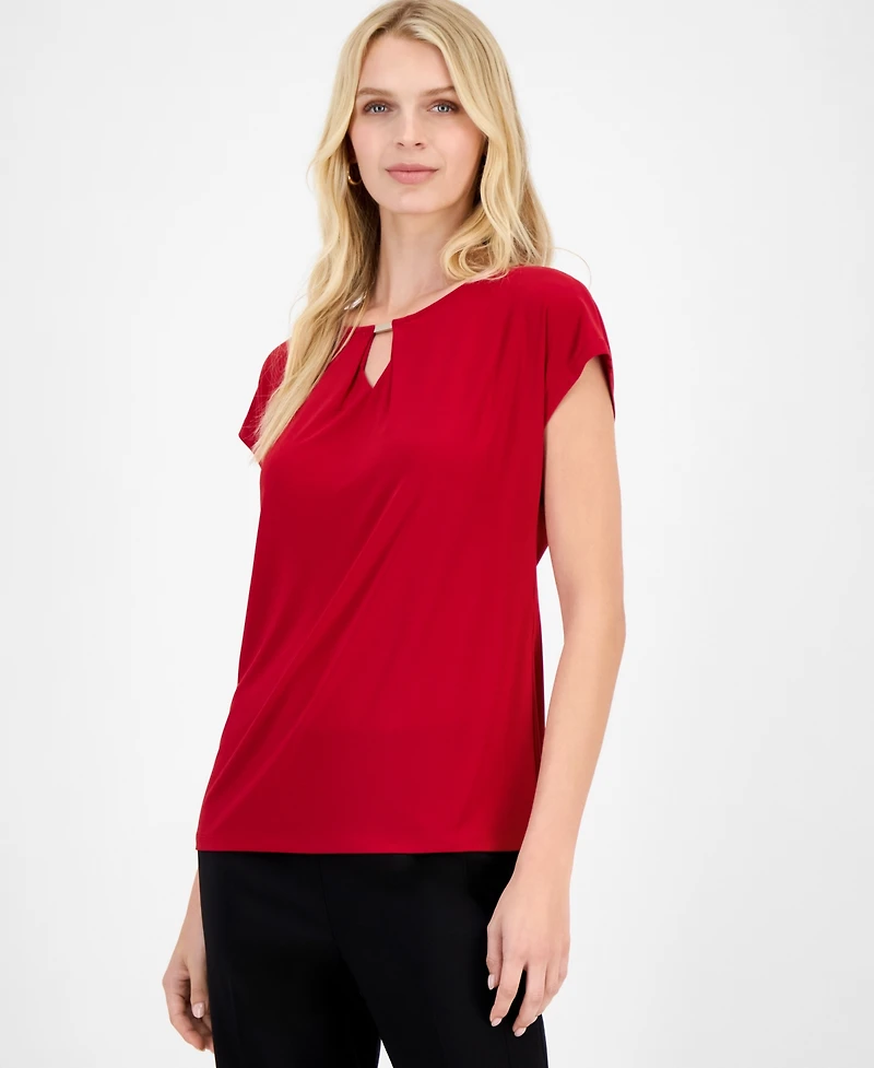 Kasper Women's Diamond-Keyhole Extended-Shoulder Blouse