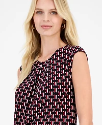 Kasper Women's Geo-Print Pleated-Neck Blouse
