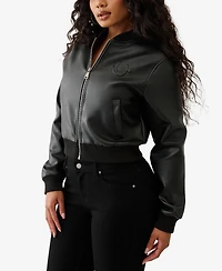 True Religion Women's Crop Polyurethane Bomber Jacket