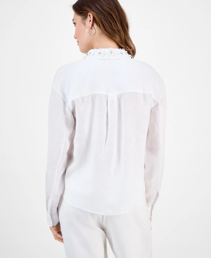 Charter Club Women's Embellished-Collar 100% Linen Shirt, Macy's Exclusive