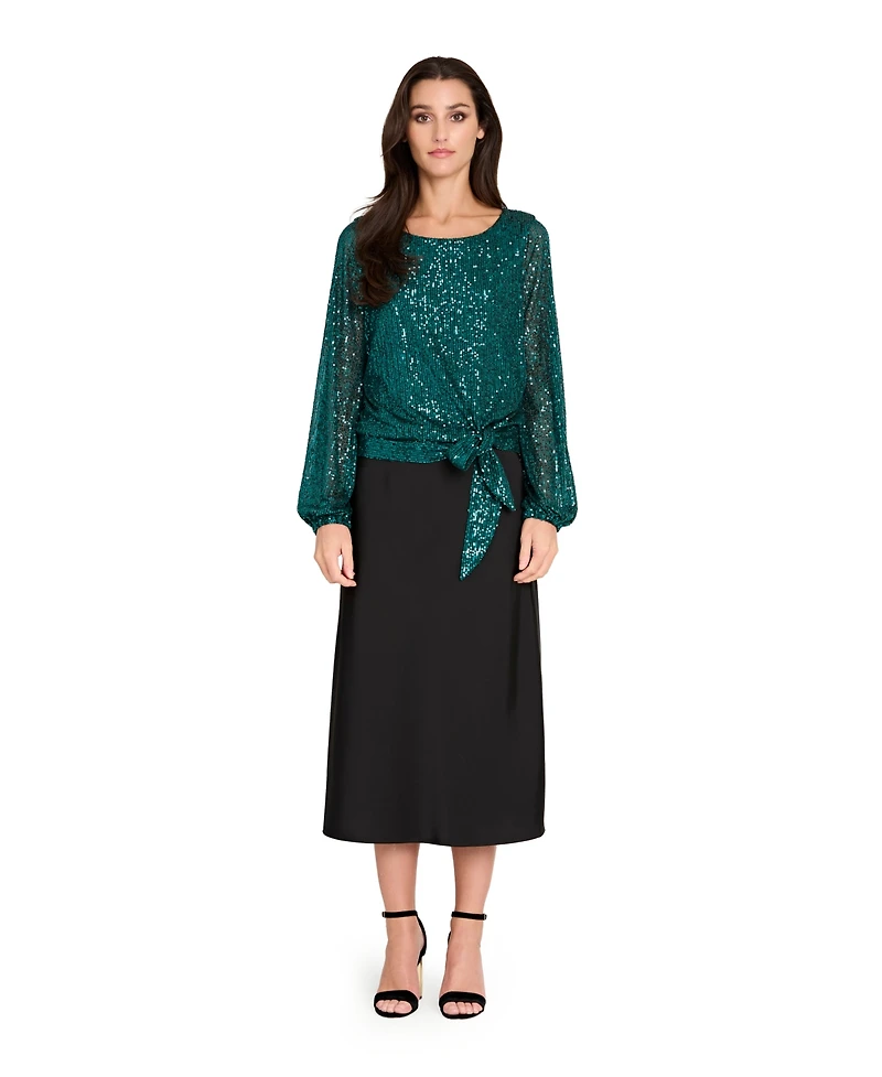 Tahari Asl Women's Long Sleeve Sequin Top