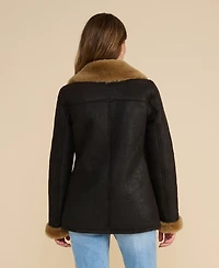 Furniq Uk Women's Leather Sheepskin Peacoat, Brown, Created for Macy's