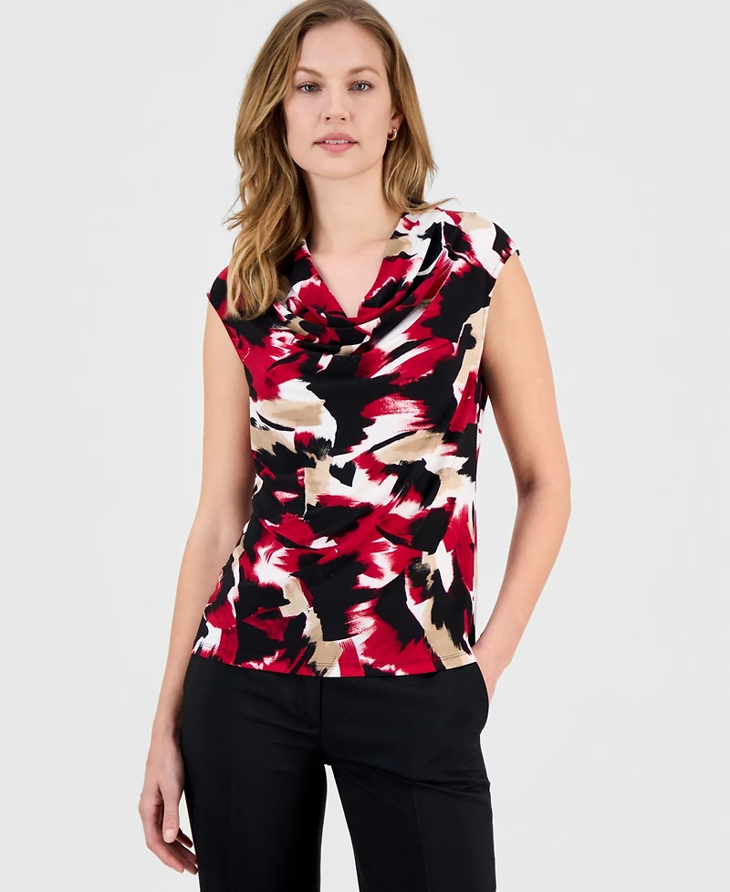 Kasper Women's Printed Cap-Sleeve Blouse