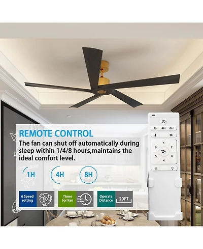 62-In Ceiling Fan with Remote Control, Reversible Dc Motor, Solid Wood,No Noise