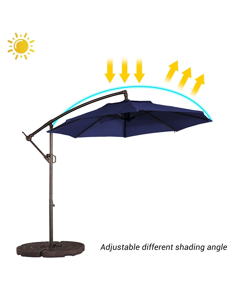 10ft Patio Umbrella, Outdoor Offset Cantilever Infinite Tilt, Crank and Cross Base, Navy