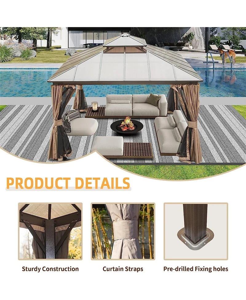 Clihome 11.9-ft x 11.9-ft Hardtop Gazebo Brown with Hardtop Roof