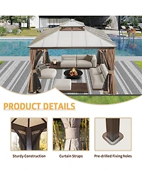 Clihome 11.9-ft x 11.9-ft Hardtop Gazebo Brown with Hardtop Roof