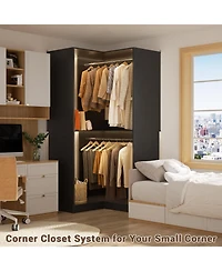 Aheaplus Freestanding Corner Closet Organizer with Hanging Rods, Space-saving System for Walk-in