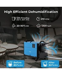 Costway 124 Pint Crawl Space Dehumidifier Commercial with 3 Modes & 24H Timer 1300 Square. feet Coverage Area