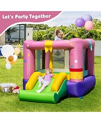 Gymax Inflatable Bounce House Bouncy Castle w/Slide & Basketball Rim Blower Excluded