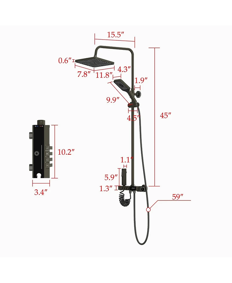 Smart Temperature Display Thermostatic Shower System Shower Combo Set with Tub Spout, Hand Shower, Bidet Sprayer