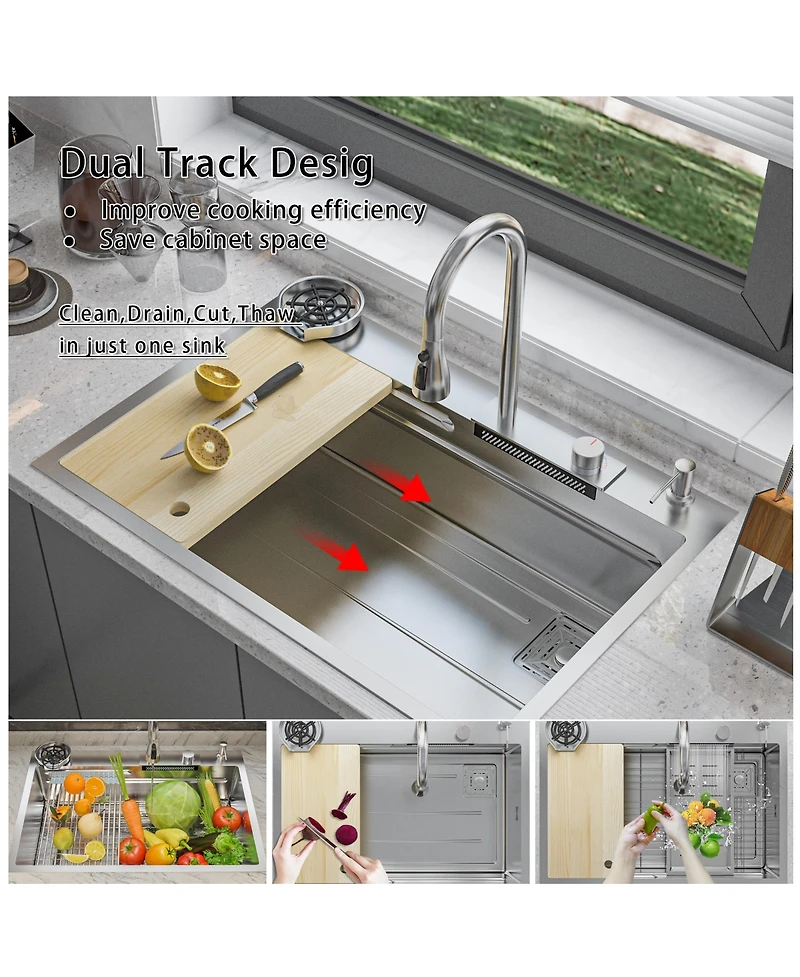 33.2-Inch Drop-in Single Bowl 304 Stainless Steel Kitchen Sink Set