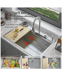 33.2-Inch Drop-in Single Bowl 304 Stainless Steel Kitchen Sink Set