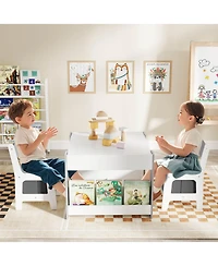 4-in-1 Kids Table & Chair Set Toddler Wooden Activity Table with Side Bookshelves