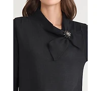 Kasper Women's Beaded-Brooch Tie-Neck Sweater