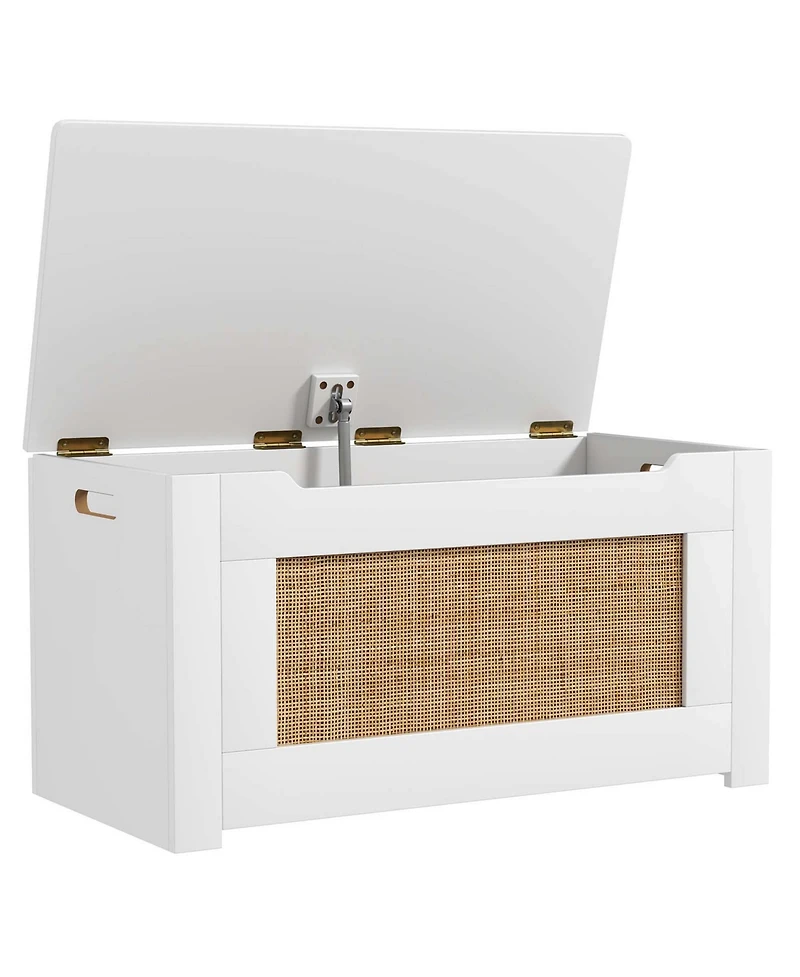 Costway 31.5" Toy Chest for Kids Rattan Toy Storage Box with Flip Top Lid & Safety Hinge