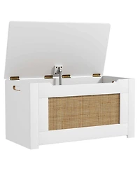 Costway 31.5" Toy Chest for Kids Rattan Toy Storage Box with Flip Top Lid & Safety Hinge
