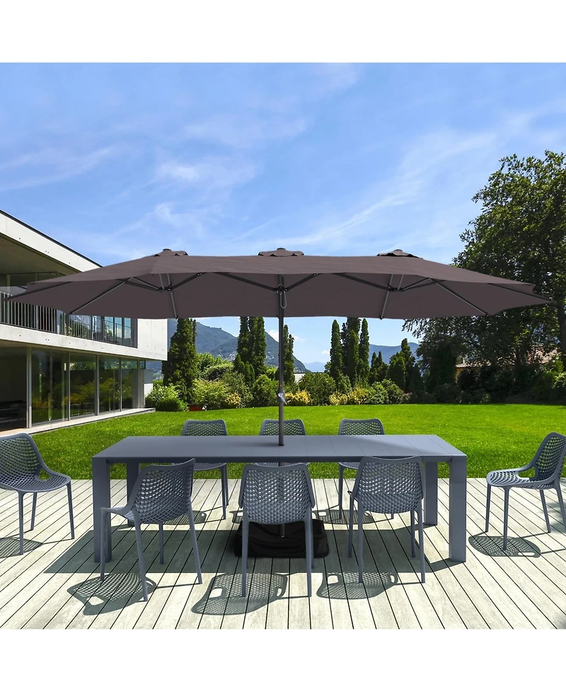 Clihome 15 ft. Steel Patio Umbrella, with Base and Sandbags, Weather-Resistant,Tan