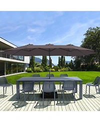Clihome 15 ft. Steel Patio Umbrella, with Base and Sandbags, Weather-Resistant,Tan