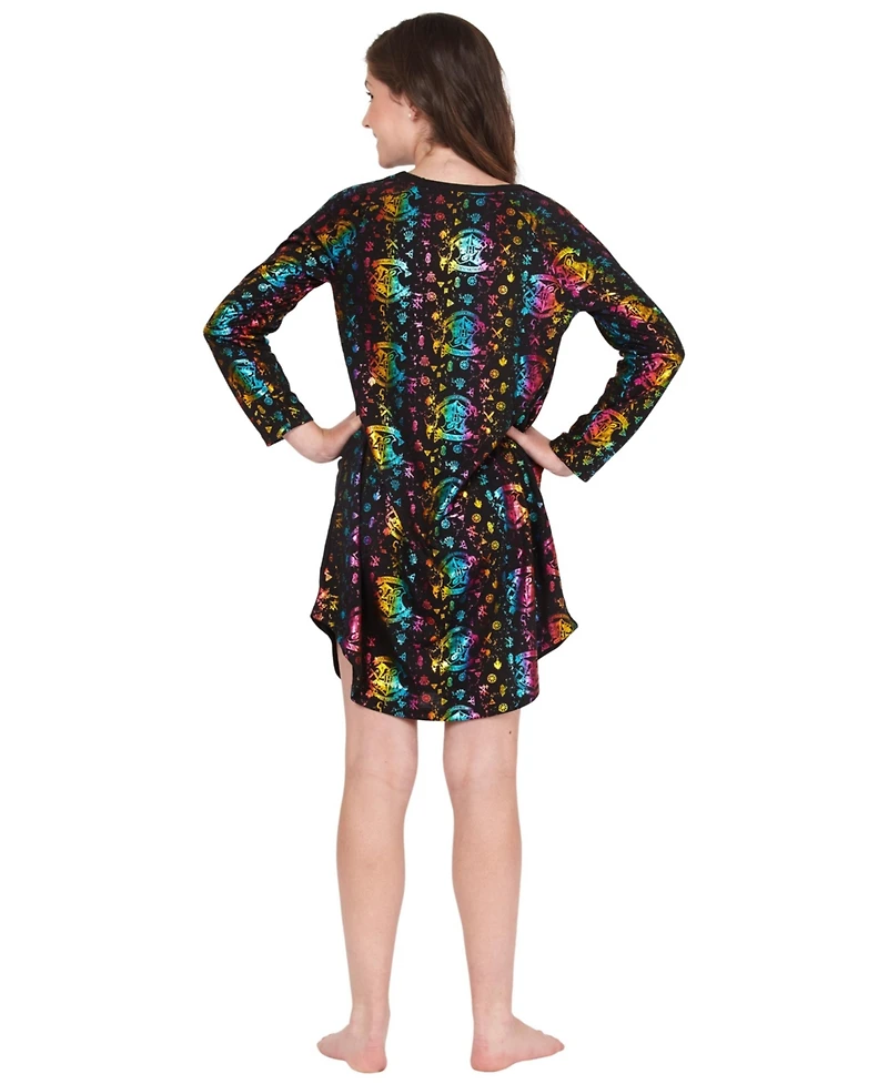 Harry Potter Girls Hogwarts Rainbow Hologram Long-Sleeve Raglan Nightgown Kids' Pajama