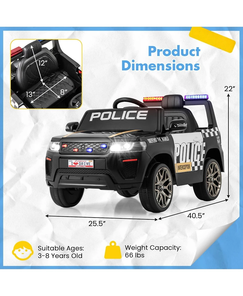 Kids Ride on Police Car 12V 7A Battery Powered Cop Car with Remote Control